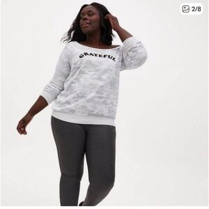 Torrid Gray Grateful Camo Off-Shoulder Sweatshirt